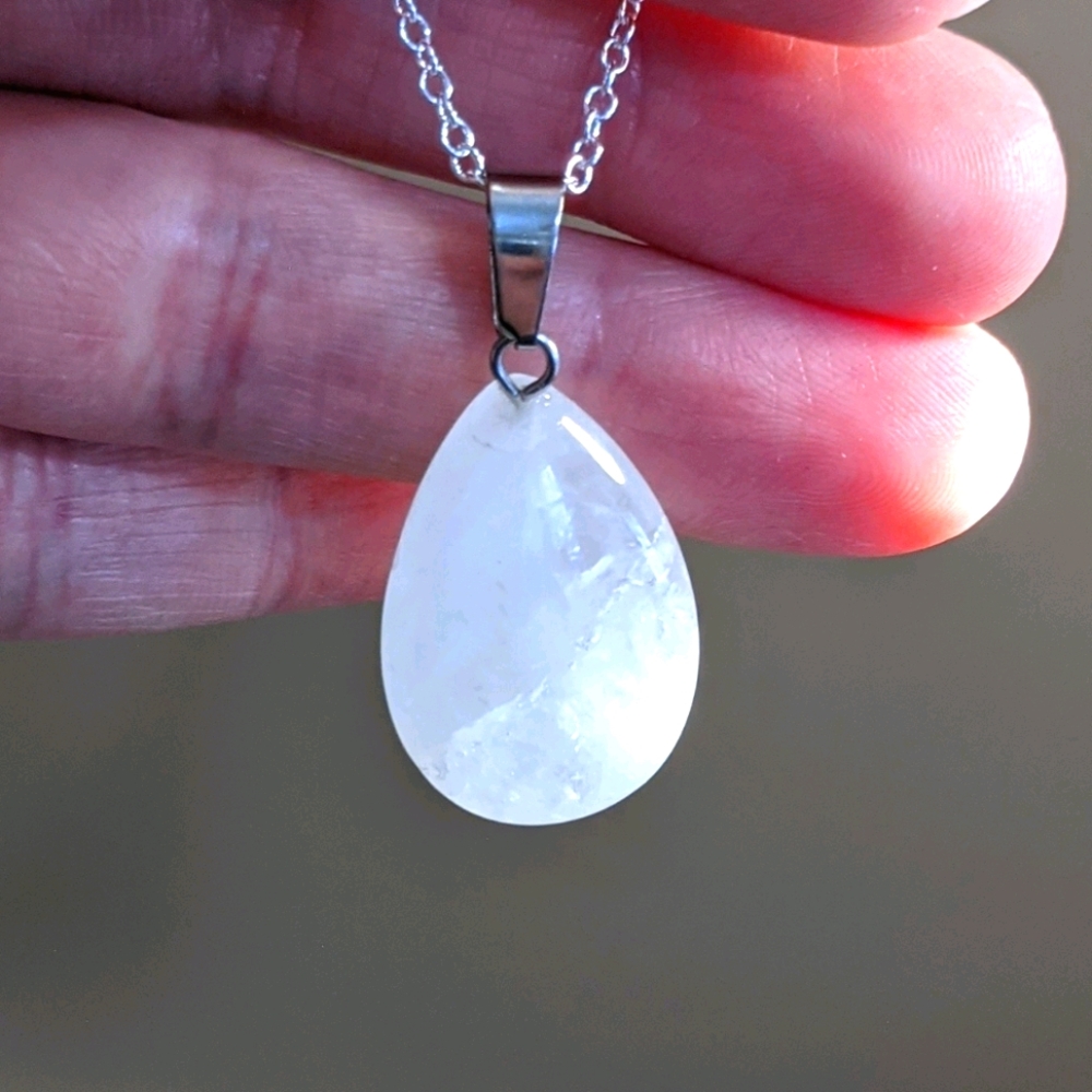 Clear crystal quartz teardrop necklace